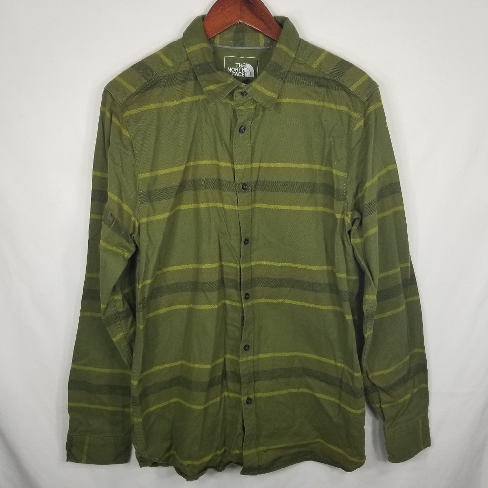 Men North Face NF0A2TCZ Green Long Sleeve Approach Flannel Button Stripe Shirt L